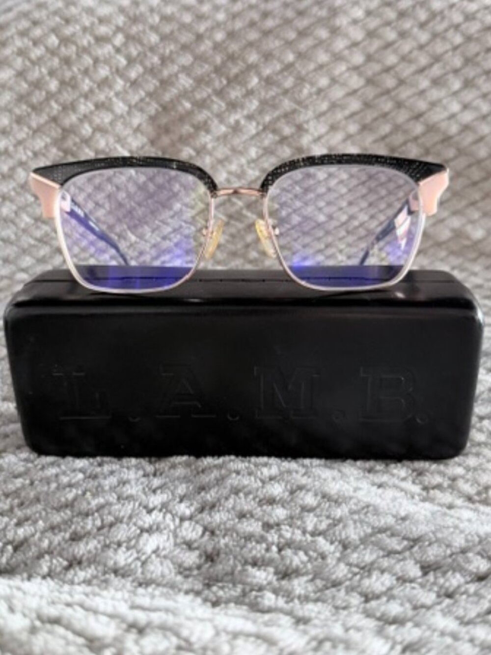 L.A.M.B. Gwen Stefani LA071 Black Rose Gold Browline Eyeglasses 53-17-140